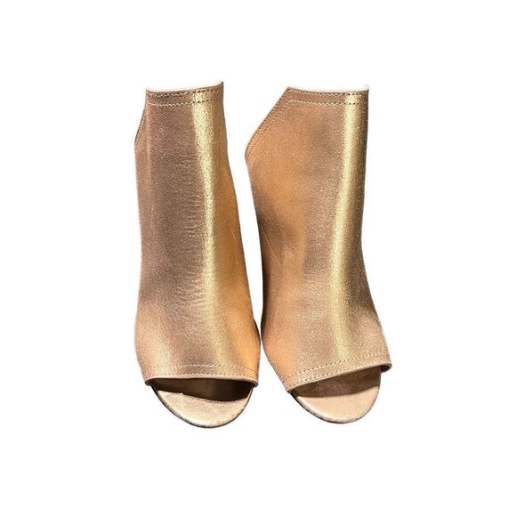 Joe's Chunky Heel Rose Gold Slip On Peep Toe Vegan Leather Mule Size 7 - Picture 1 of 5